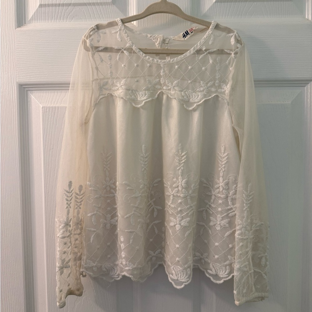 H&M Ivory Floral Lace Blouse